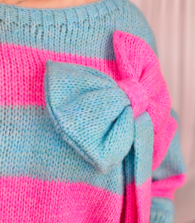 Colorful sweater with striped bow wool VIVIENE