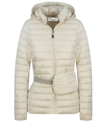 Short transitional quilted jacket with a sachet