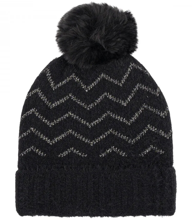 Warm women's cap with zigzag pom-pom autumn winter