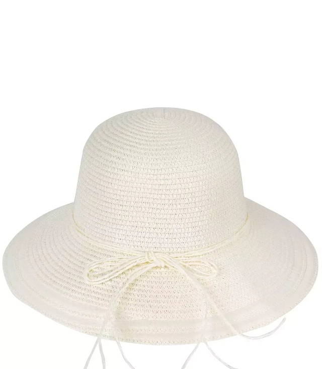 Women's straw hat with stripes on the brim