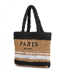 Large plaid shuttle bag with horizontal stripes with PARIS lettering