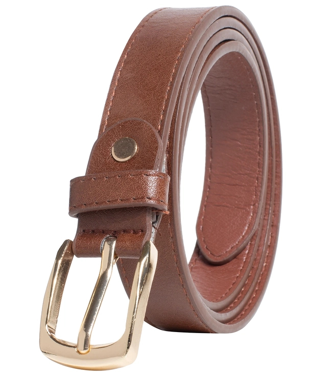 Smooth women's eco leather belt with gold buckle 2.3 cm