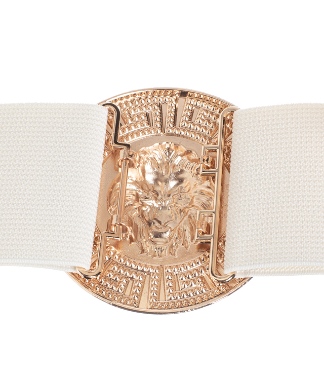 Women's belt with a gold lion and zircons, adjustable and elastic