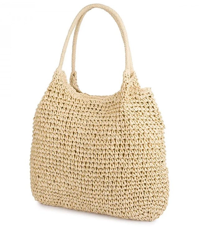 Large braided raffia shoulder bag