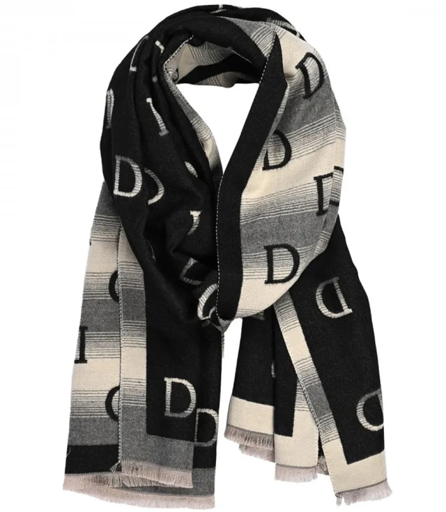 Warm stylish scarf ombre pattern with letter D soft smooth 180x65 cm