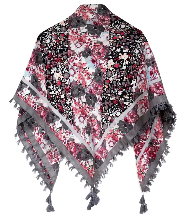 Beautiful scarf with tassel print in flowers