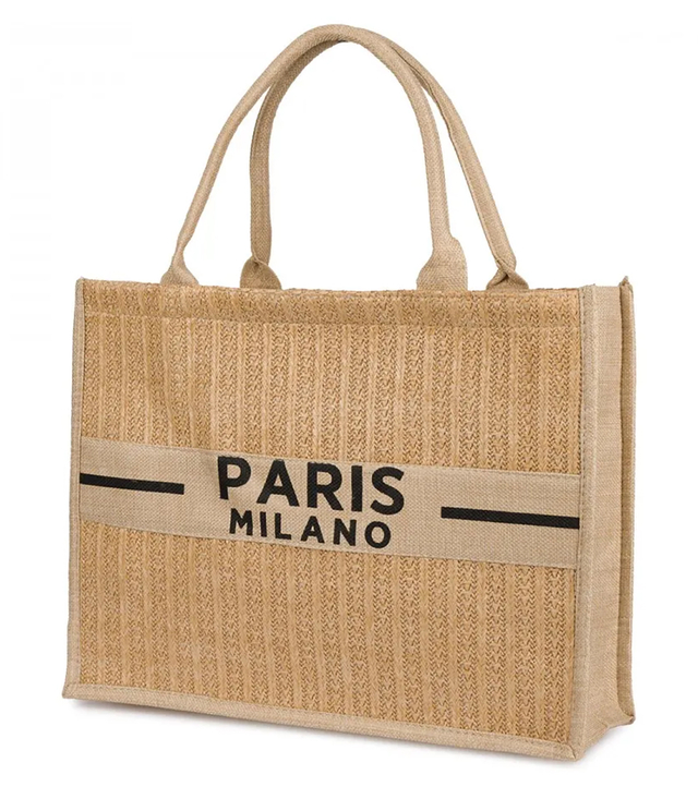 PARIS MILANO braided shopper bag for summer beach large eco bag