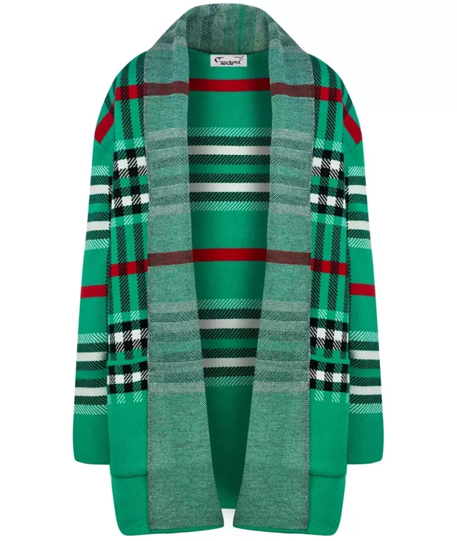 WARM Sweater. Checkered cardigan overlay