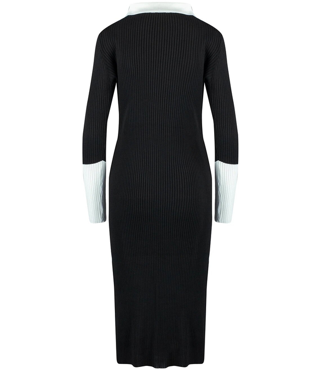 Elegant ribbed dress with a LILA collar