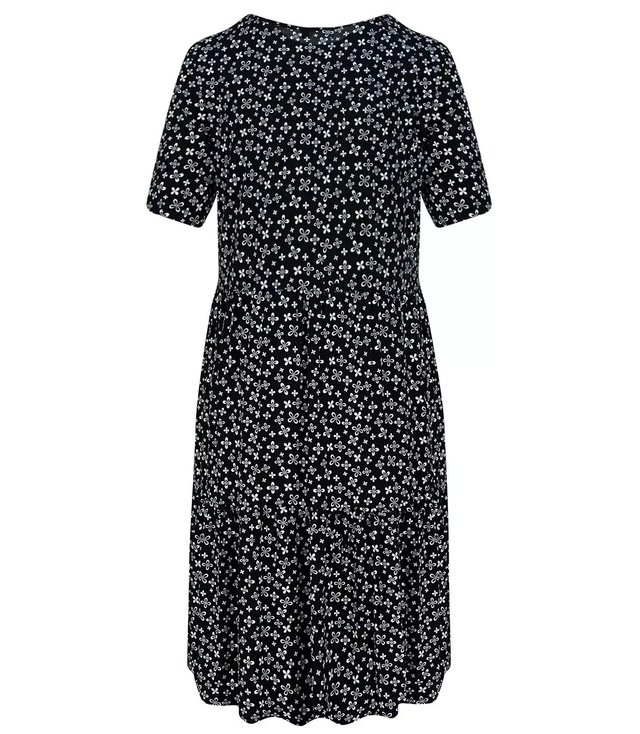 Trapezowa letnia sukienka w biały print MIDI