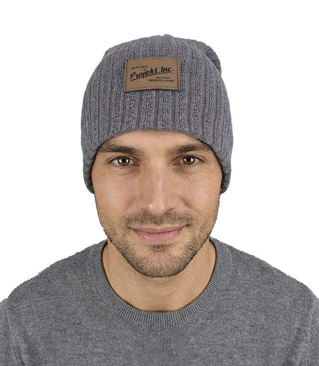Knitted beanie hat with patch - style and comfort