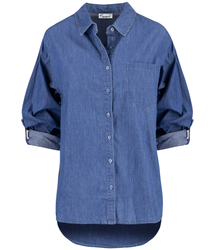 Blue classic denim shirt, longer back, HORTENSIA