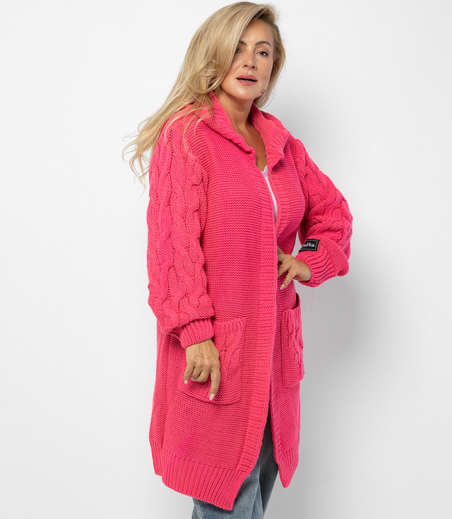 Cardigan Long Chunky Braid Wool Sweater