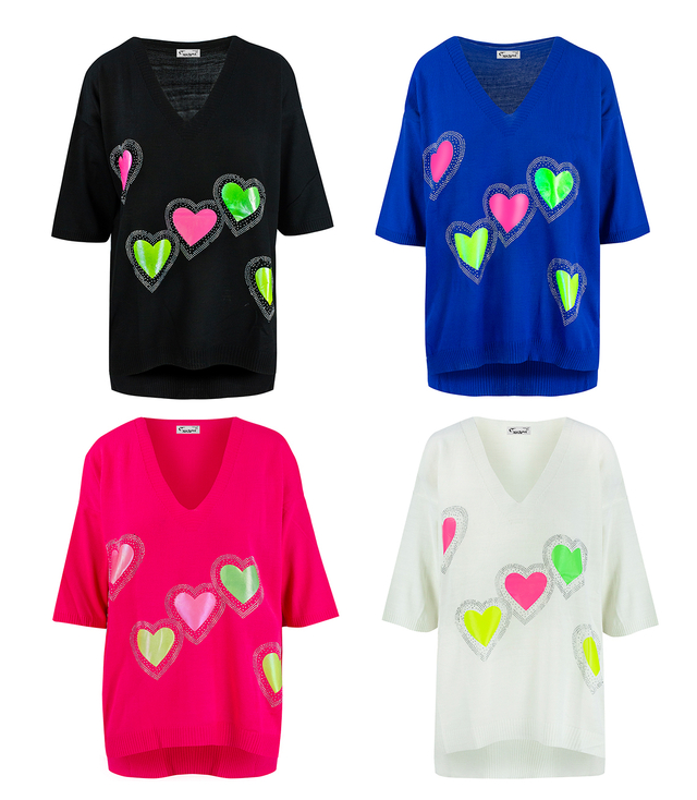 Thin women's sweater with neon hearts MARLENA