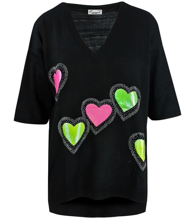 Thin women's sweater with neon hearts MARLENA
