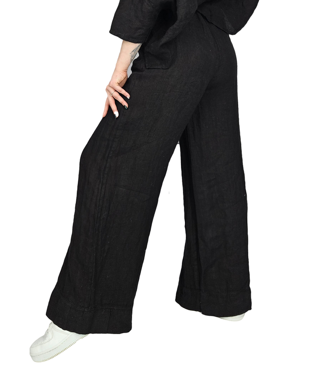 Szerokie spodnie z lnu kuloty z szeroka nogawką Eleganckie LAILA