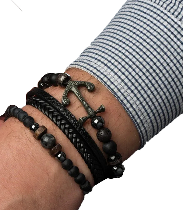 Zestaw bransoletek męskich kamień naturalny z kotwicą