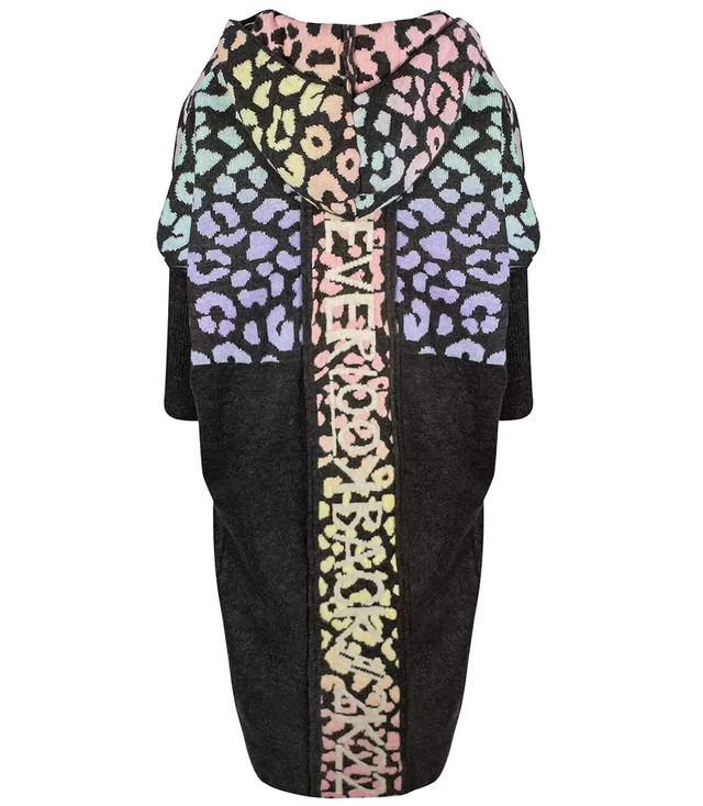 Long cardigan colorful leopard sweater with wool