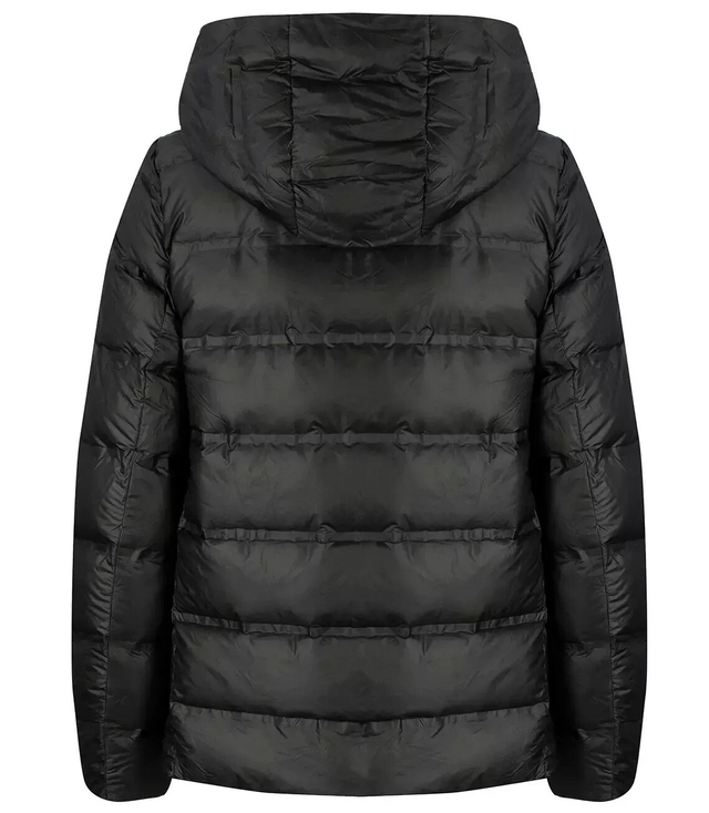 Short quilted transitional jacket with a hood