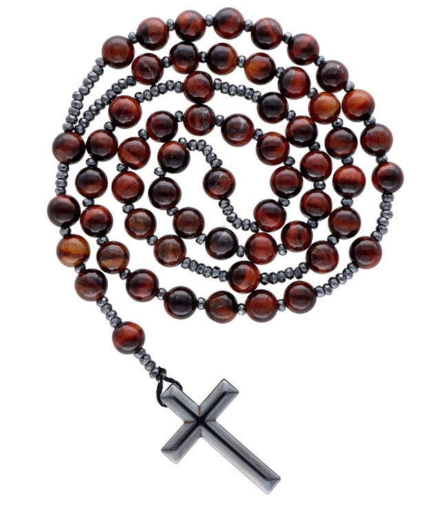 Rosary Necklace Pendant Hematite Adjustable Length