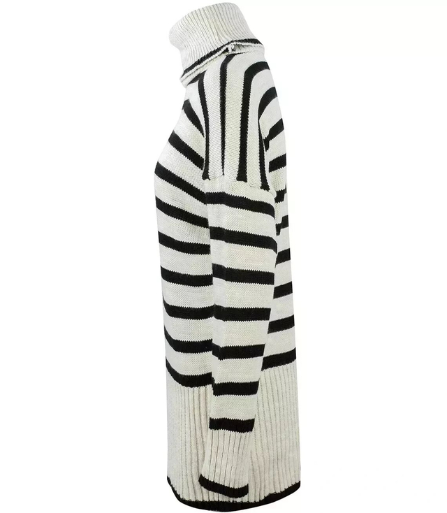 Oversize loose long turtleneck sweater with stripes