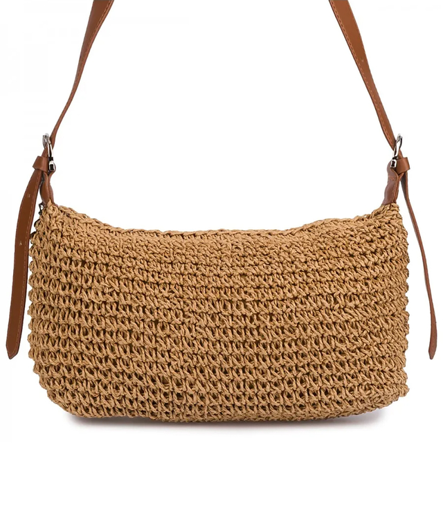 Boho raffia handbag with adjustable, thicker strap