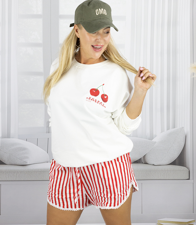 Women's oversize sweatshirt cherry print CHERRY PERFECTION