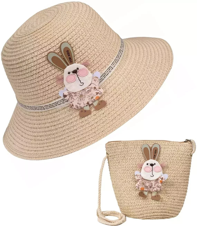 Set of braided hat with bunny + handbag