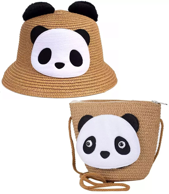 Set of braided panda ears hat + handbag