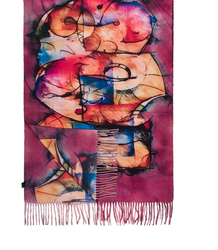 Women's scarf with abstract motif tassels