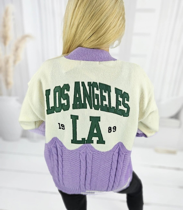 Sweter kardigan z naszywkami Los Angeles