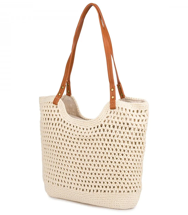 Stylish boho handbag with plaid and linen interior