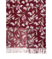 Women's scarf with a motif of small flowers tassels