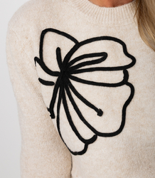 Classic women's sweater with 3D flower applique CLASSIC BLOOM