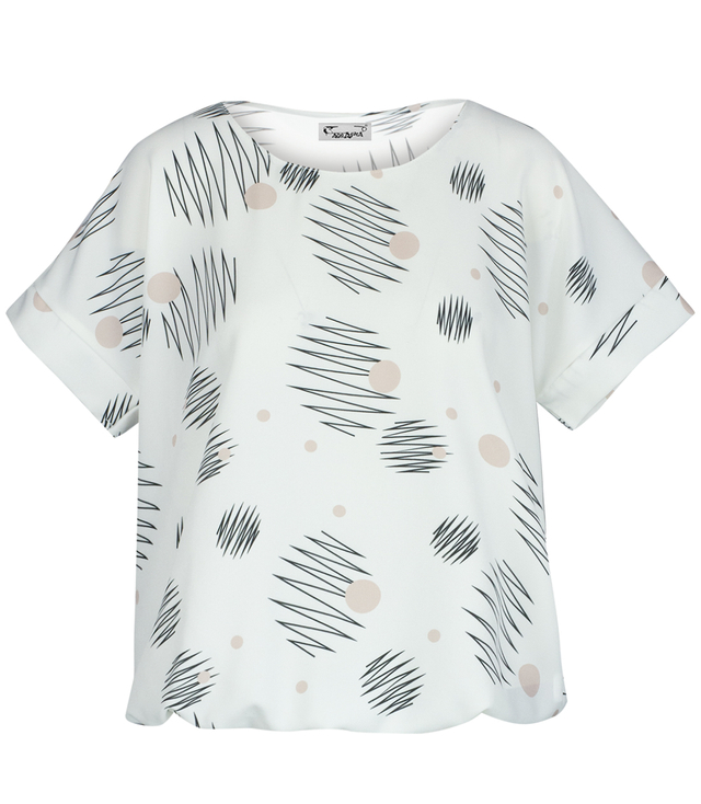 Elegant blouse with a round neckline and an elastic waistband with an EMI print