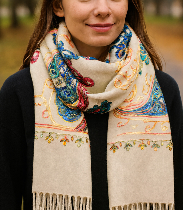 Women's scarf with floral ornament stylish