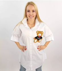 Long shirtdress shirt tunic with a teddy bear