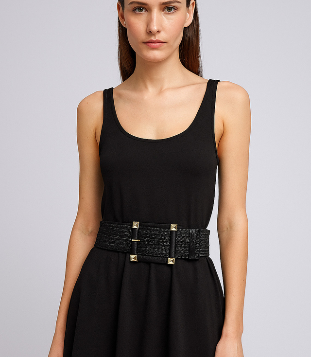 Braided women's belt with large buckle