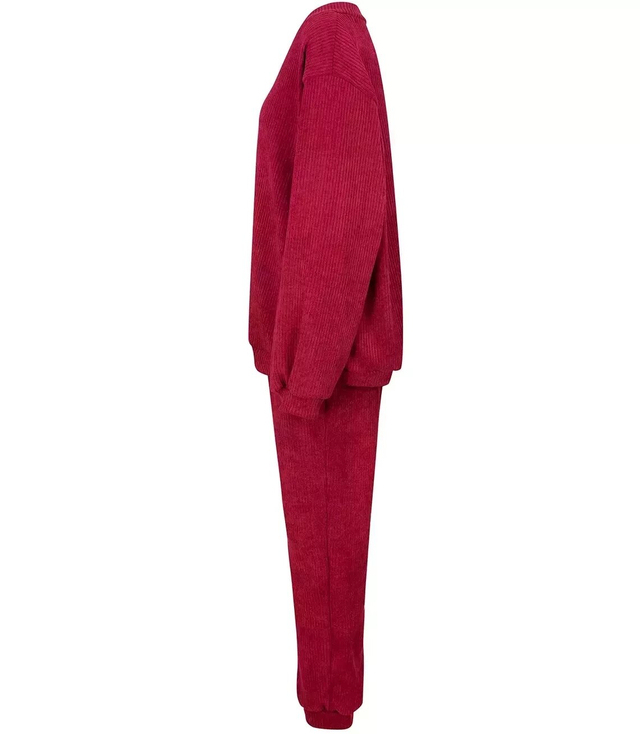 Women's corduroy tracksuit composed of a sweatshirt and trousers. Loose cut