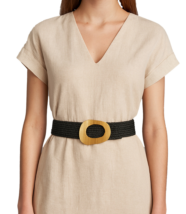 Braided women's belt with large buckle