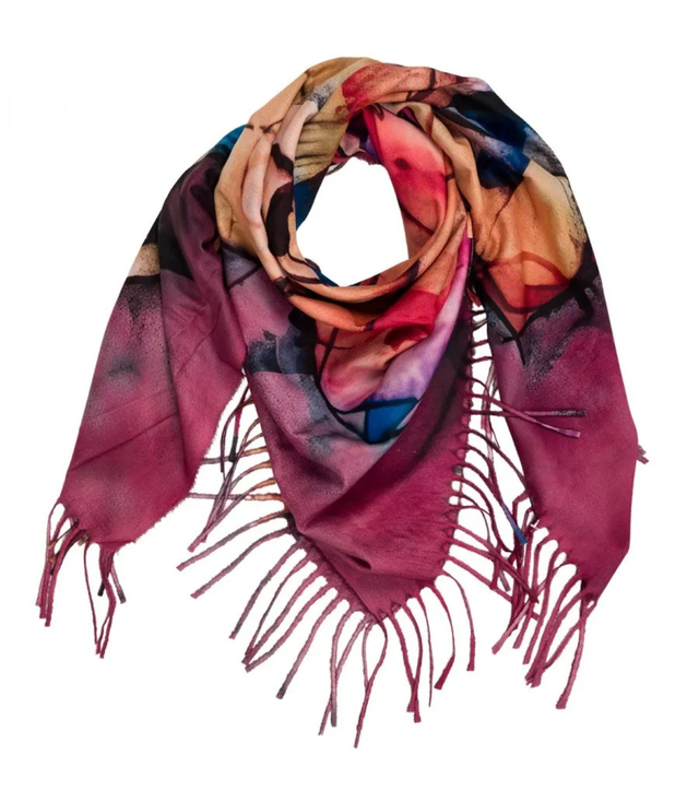 Abstract shawl scarf multicolored elegant with tassels