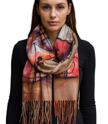 Women's scarf with abstract motif tassels