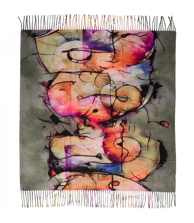 Abstract shawl scarf multicolored elegant with tassels
