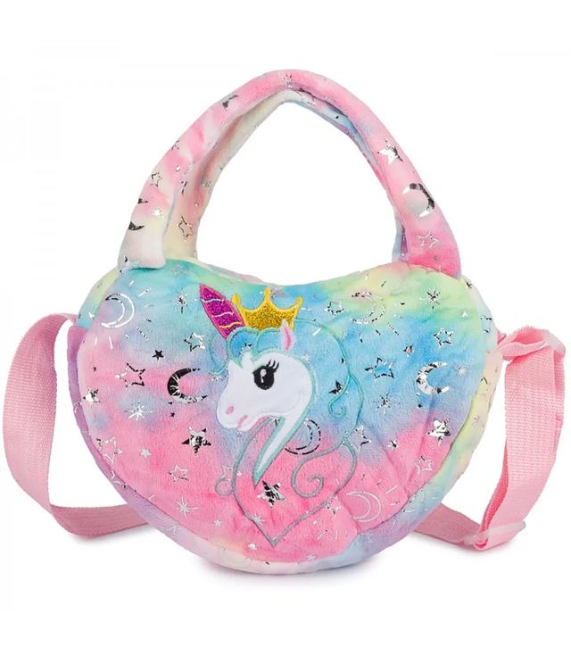 Children's plush heart-shaped bag with unicorn