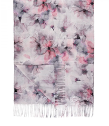Women's scarf with floral motif and tassels elegant