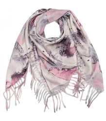 Women's scarf with watercolor delicate pattern and tassels