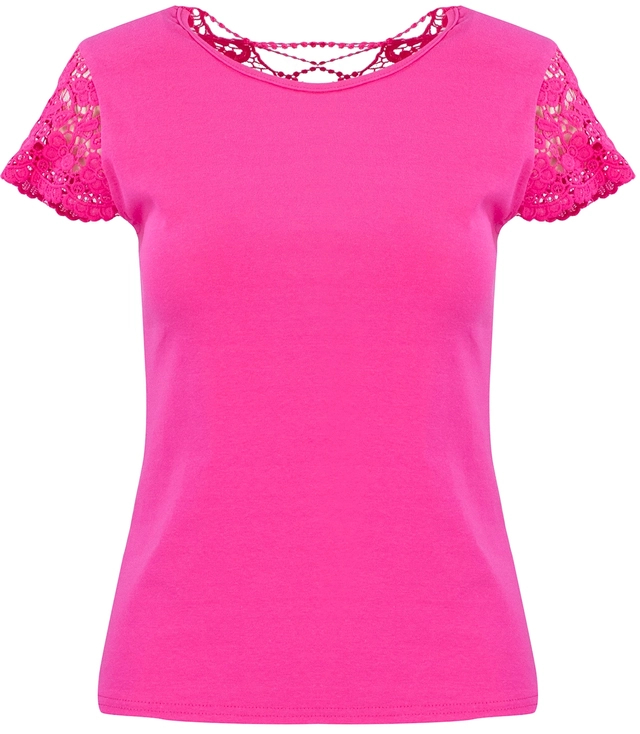 Short-sleeved T-shirt blouse decorated with lace LUIZA