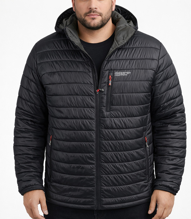 Men's PLUS SIZE quilted jacket with detachable hood
