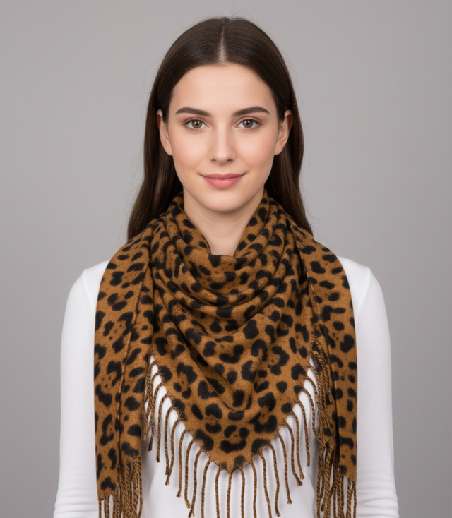 Warm panther scarf with tassels