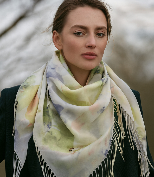 Women's scarf with floral pattern 100x100